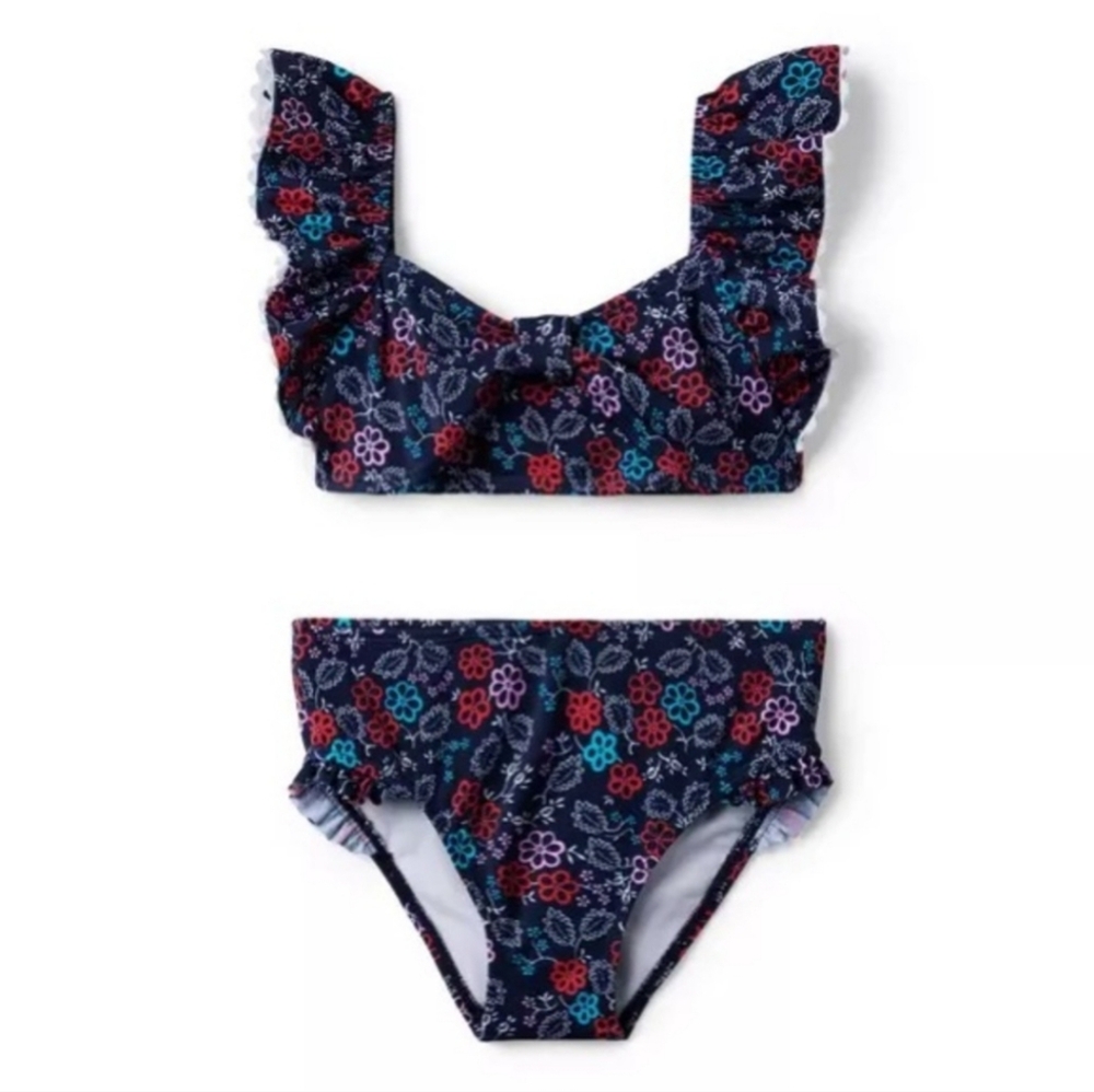 🆕️ Janie and Jack Floral Ruffle Baby Girl 2-piece Swimsuit Size 12-18 Months